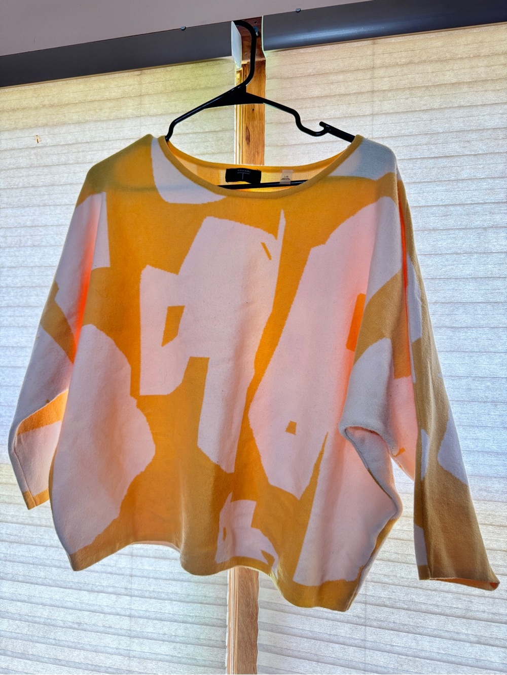 Tahari Yellow and White Graphic Crewneck Sweater